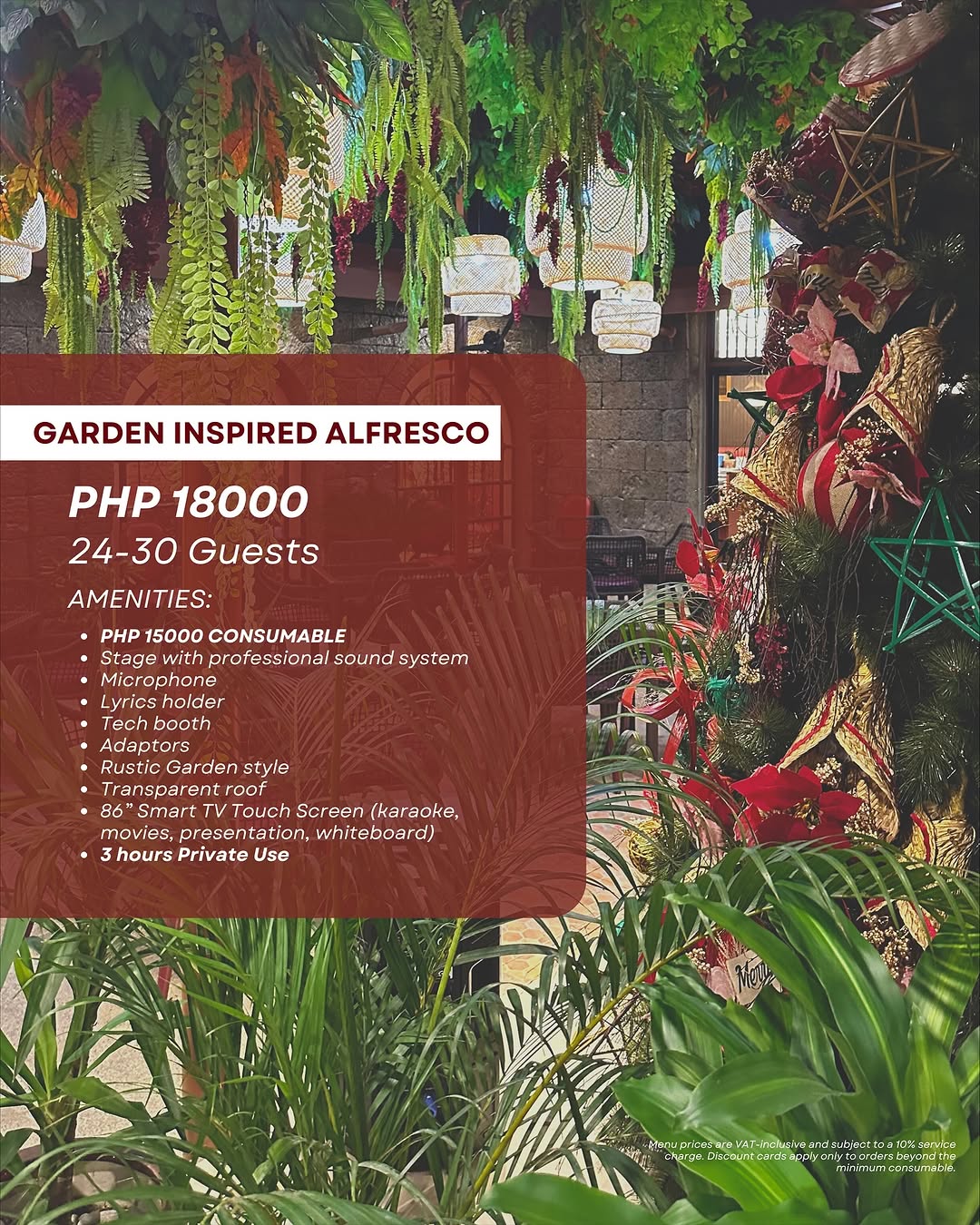 Garden Inspired Alfresco venue at AMBAI with lush tropical plants
